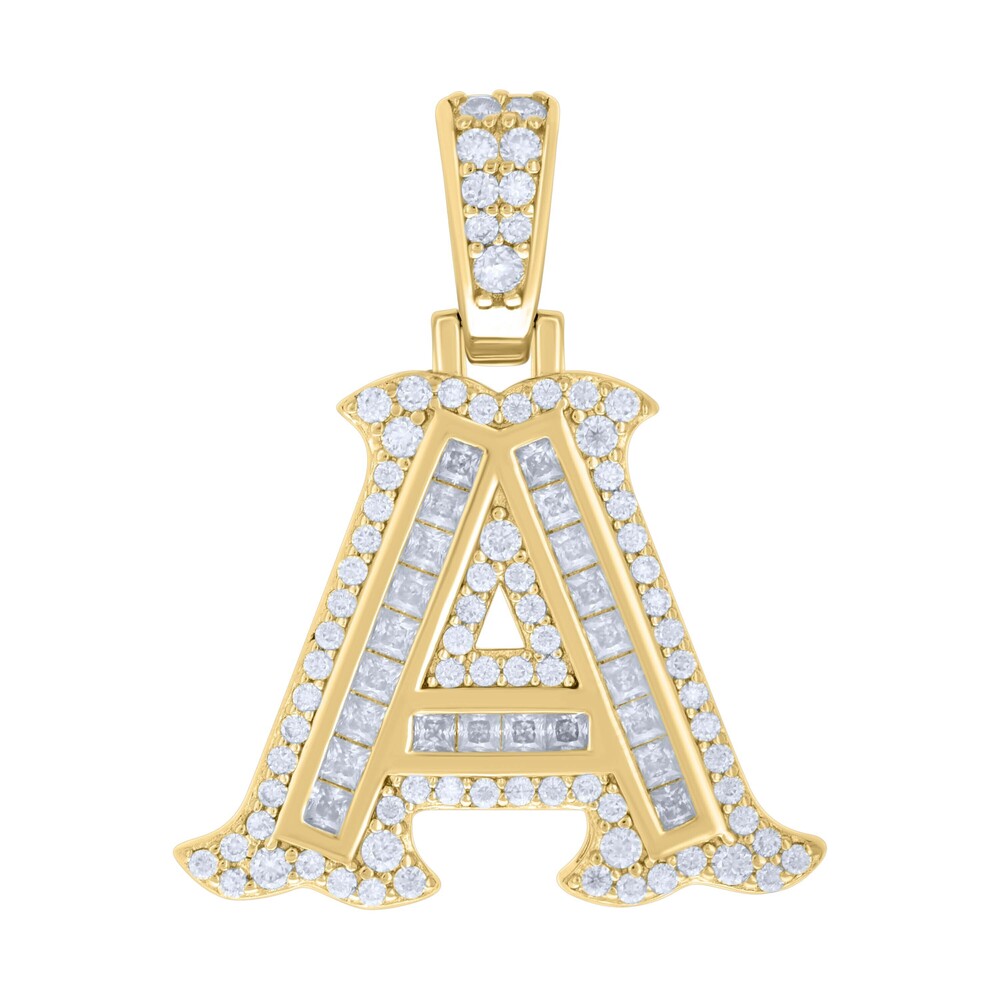 925 Sterl Silver Yellow-tone 0.59Ct, 0.42Ct Bag Rnd Moissanite Initial A Pendant